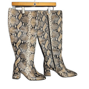 Eloquii Lane at the Knee High Snake Print Extra Wide Calf 8W foot 3" Block Heel